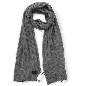Gray, MOSCHINO Wool with Leather Logo Scarf